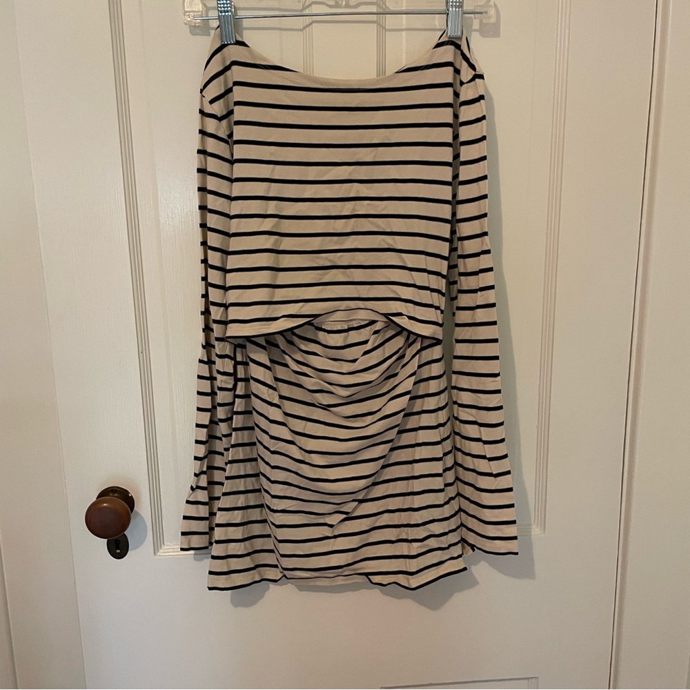 Boob Design cream and navy striped nursing and maternity long sleeve shirt